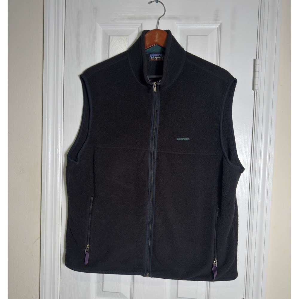 Patagonia Synchilla Black Sherpa Fleece Zipped Pockets Full Zip‎ Vest Size XL
